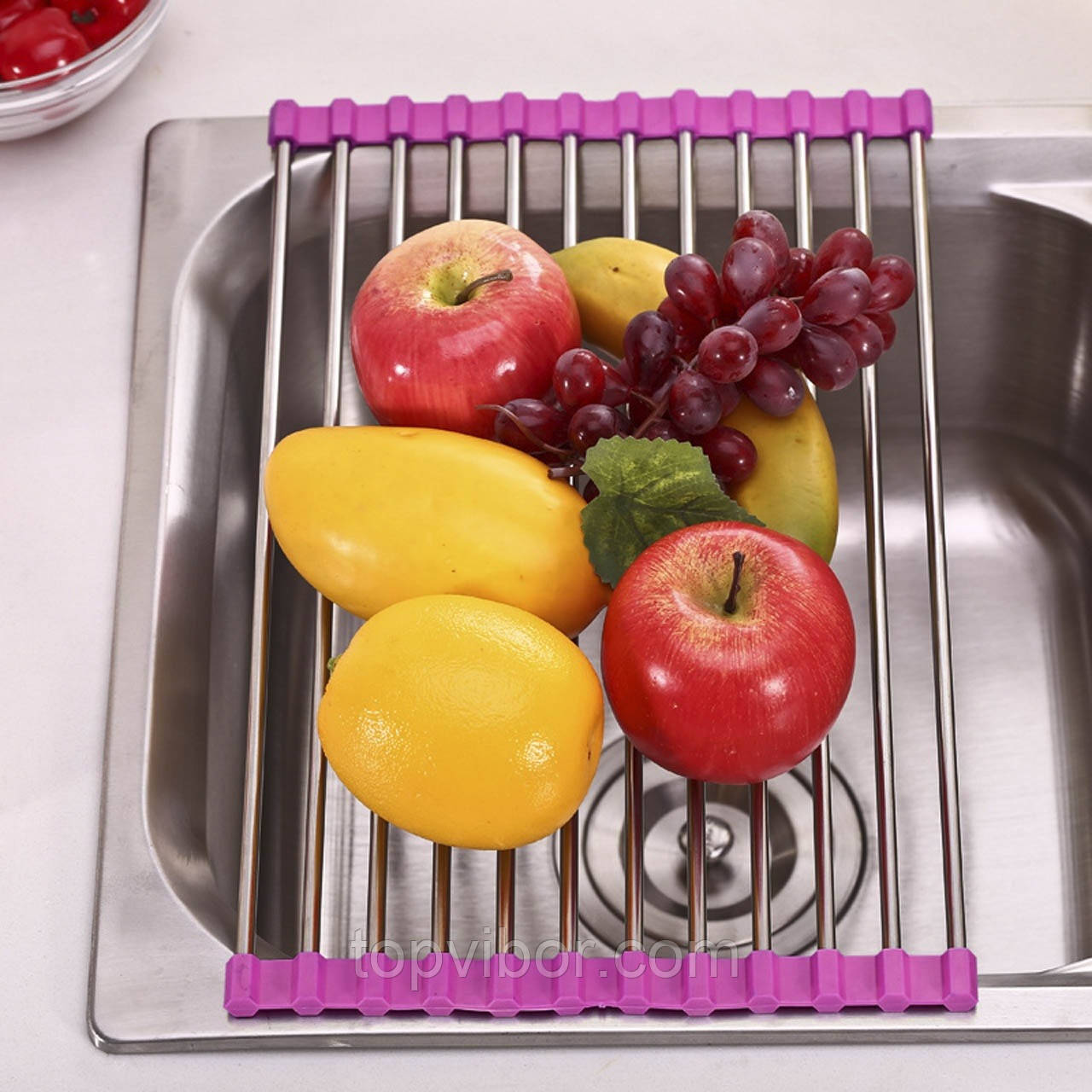 Сушарка для посуду над раковиною Kitchen Drainboard рожева 23х47 см, сушарка для посуду на мийку