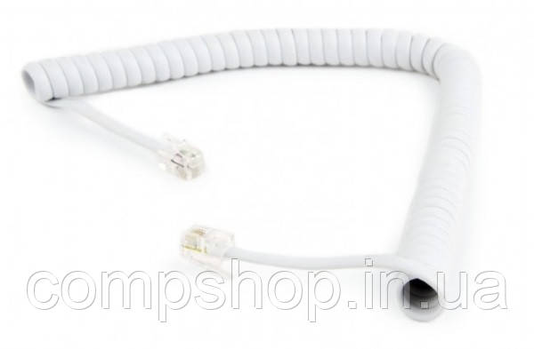 Кабель Cablexpert TC4P4CS-2M-W телефонний спіральний кабель для трубки TC4P4CS-2M, 4P4C, 2 метра  (код 100881)