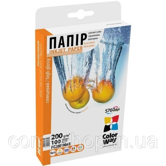 Папір 10x15см  200г/м², ColorWay глянцевий, ПГ200-100, 100арк./уп. (код 54217), фото 1