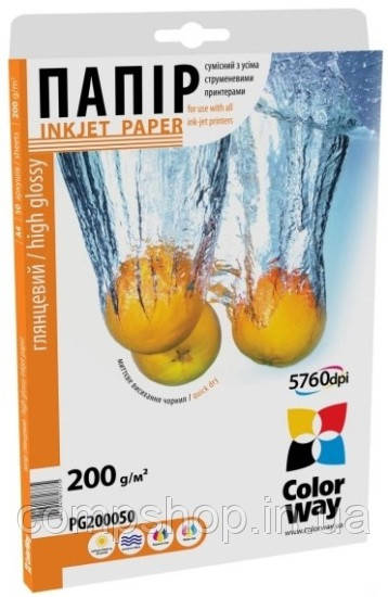 Папір 10x15 см  200г/м², CW глянцевий, ПГ200-50 (PG2000504R)  50арк./уп. (код 54219), фото 1