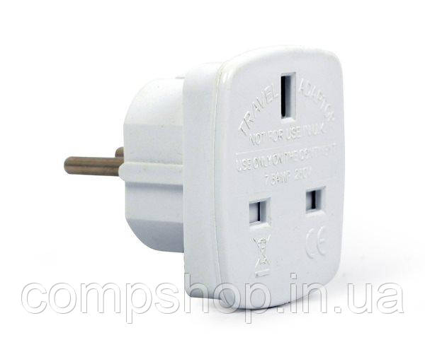 Адаптер 220-250V UK-розетка->Євровилка (EU) Cablexpert, 7.5А, White (A-AC-UKEU-001) (код 86148)