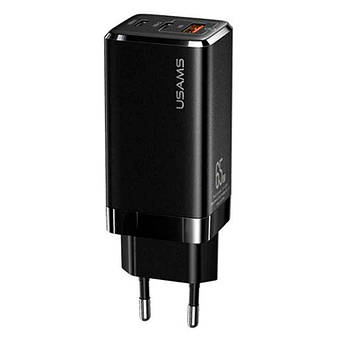 СЗУ Мережевий зарядний пристрій GaN Usams US-CC110 65W 1USB 2USB-C Black CC110TC01
