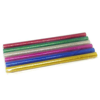 Термоклей стрижень 11 мм, 18 см набір 6 шт. кольоровий з глітером 78193-6