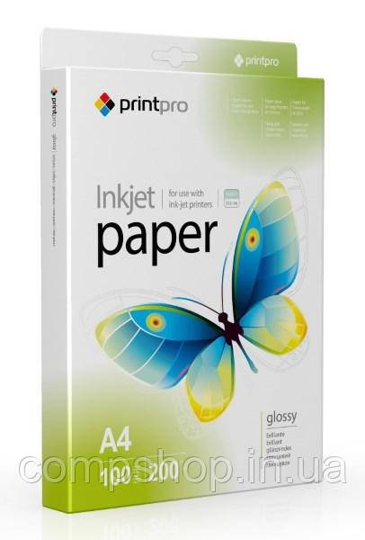 Папір А4  200г/м², PrintPro глянцевий, PG200-100 (PGE200100A4) 100арк./уп. (код 105717)