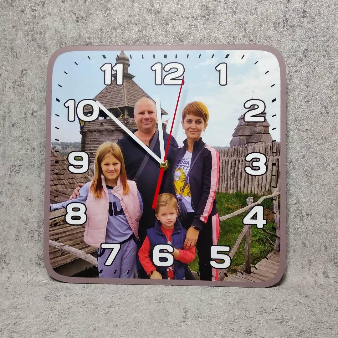 Квадратний інтер'єрний годинник, настінний з Вашим фото. Округлі кути