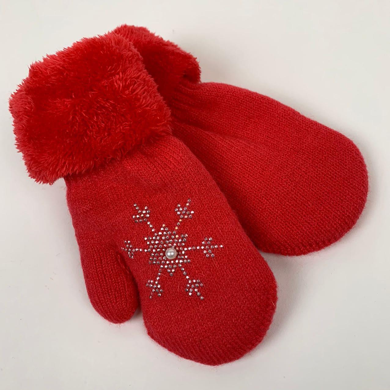 Рукавиці дитячі подвійні зі стразами, ТМ Корона, на 6-10 років, червоні, Е5647-5, фото 1