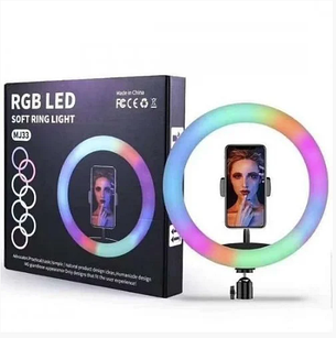 Кільцева лампа різнокольорова RGB LED RING MJ 33 з тримачем для смартфона (без штативу), фото 1