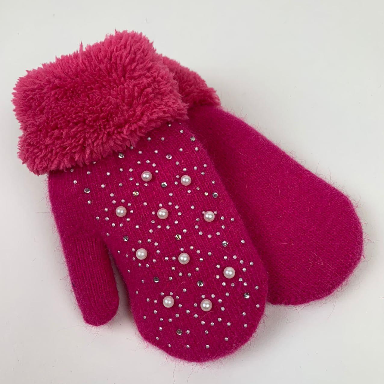 Рукавиці дитячі подвійні зі стразами та намистинами, ТМ Корона, на 6-10 років, рожеві, Е05301-8