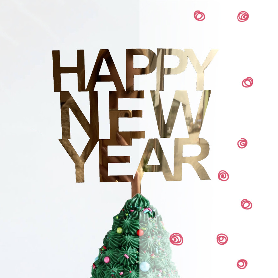 Топер фігурка Новорічна на торт дзеркальний двосторонній "Happy New Year" Manific Decor