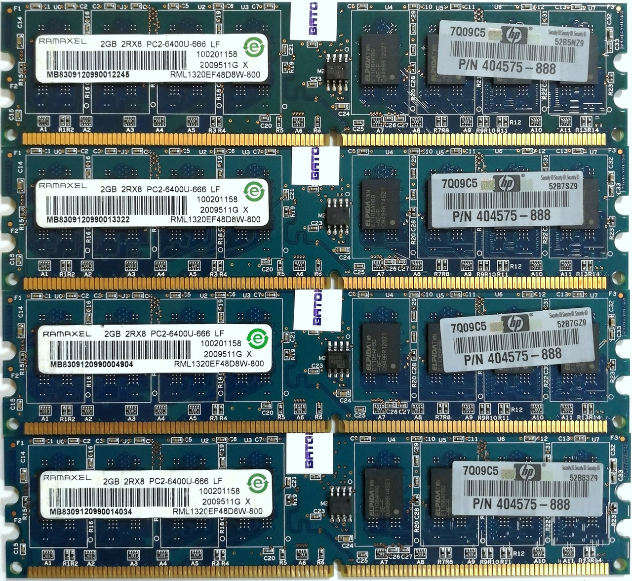 Комплект оперативної пам'яті Ramaxel DDR2 8Gb (4*2Gb) 800MHz PC2 6400U 2R8 CL6 (RML1320EF48D8W-800) Б/В