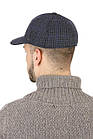 Бейсболка чоловіча з вовни темно-синя в гусячу лапку, фото 2