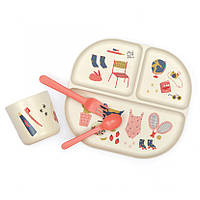 EKOBO - Набір дитячого посуду Kids Dinner Set, кораловий з малюнком