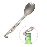 Титанова вилка, ложка, відкривала для пляшок 3 в 1 QW2T. Туристична уловка. Ложка-вилка для походів
