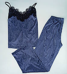 Комплект для дому та сну жіночий Exclusive майка і штани мармуровий велюр S сірий (010)