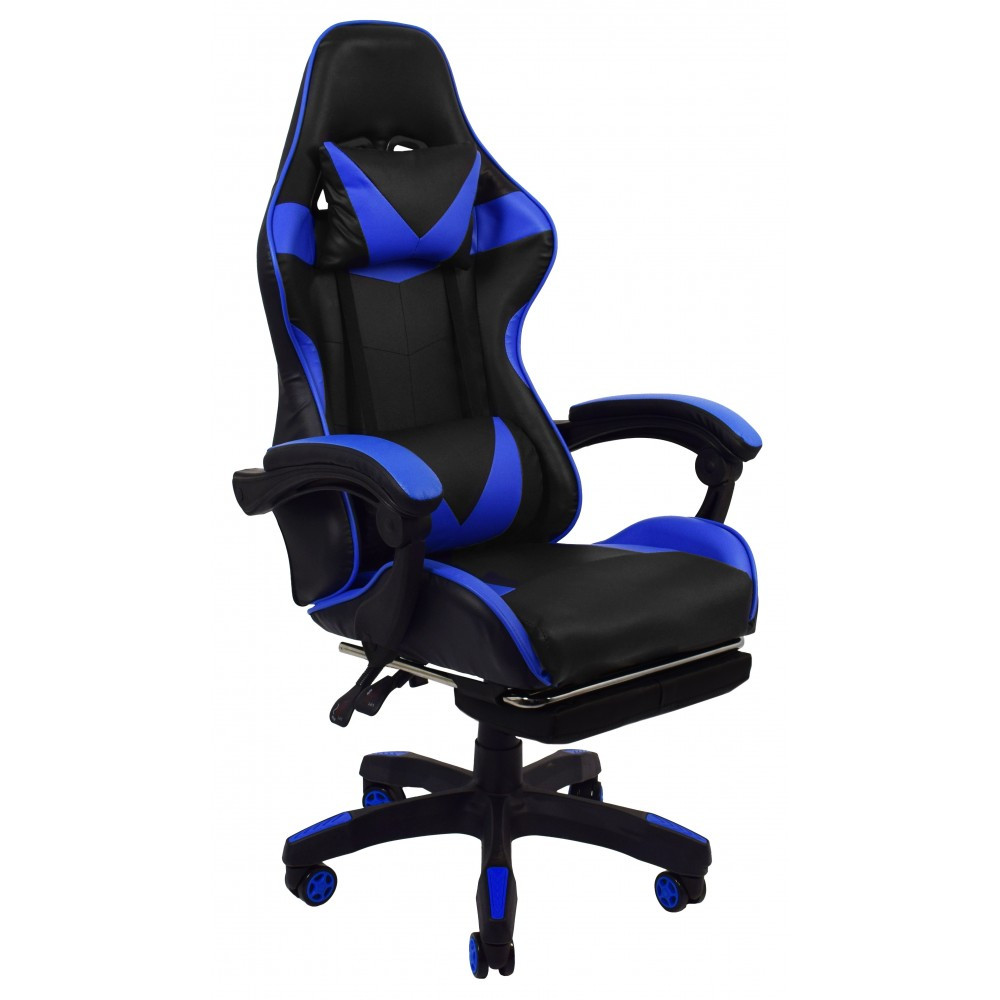 Крісло геймерське розкладне B 810 з підставкою для ніг геймерський стілець комп'ютерний синій