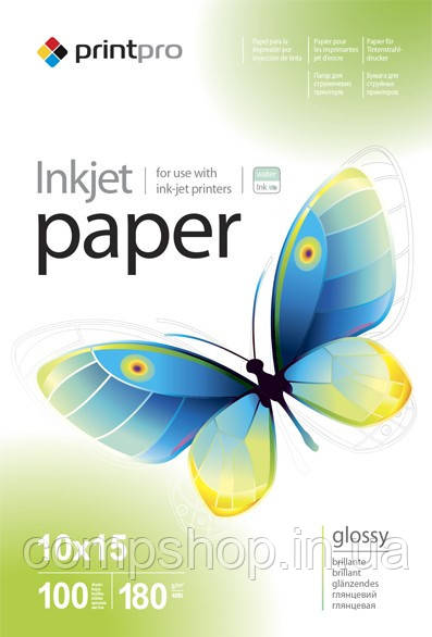 Папір 10x15см  180г/м², PrintPro глянцевий,  PG180-100 (PGE1801004R) 100арк./уп. (код 62973), фото 1
