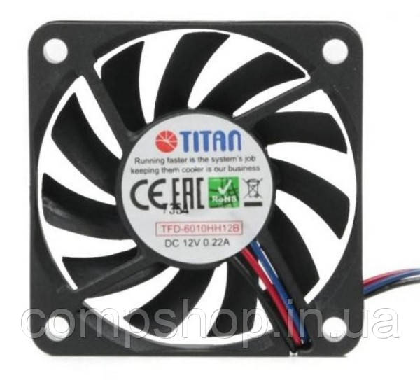 Вентилятор корпусний  60 Х 60 Х 10мм  Titan, 3p/3c, 2-Ball, ультра-потік (TFD-6010HH12B) (код 98002), фото 1