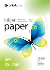Папір А4  230г/м²  PrintPro глянцевий,  PG230-50, 50арк./уп. (код 58442)