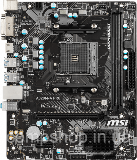 Мат. плата MB MSI A320M-A PRO (A320/sAM4/2xDDR4 3200(OC)/1xPCIе x16/1xPCIе x1/4xSATA3/RAID 0,1,10/GLan/HDMI,