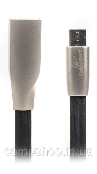 Кабель USB2.0-microUSB 1м Cablexpert, 2.4А, плоский, преміум (CCPB-M-USB-03BK) (код 110827)