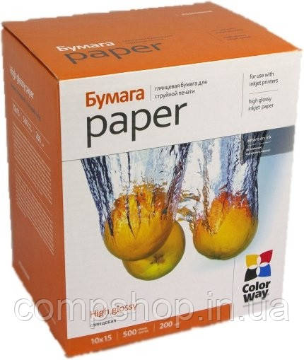 Папір 10x15см  200г/м², ColorWay глянцевий,  PG200-500, 500арк./уп. (код 65545), фото 1