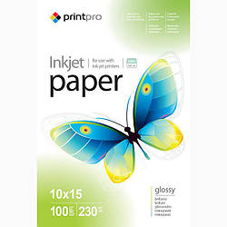 Папір 10x15 см  230г/м², PrintPro глянцевий,  PG230-100 (PGE2301004R) 100 арк (код 56782)