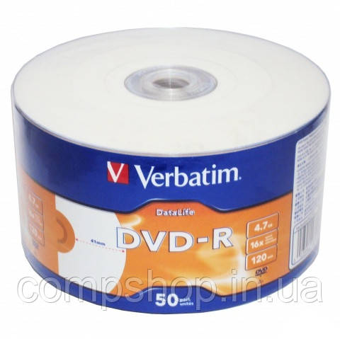 Диск DVD-R 4.7GB  16x   50рсs  Verbatim Matt Silver Cake (код 16176)