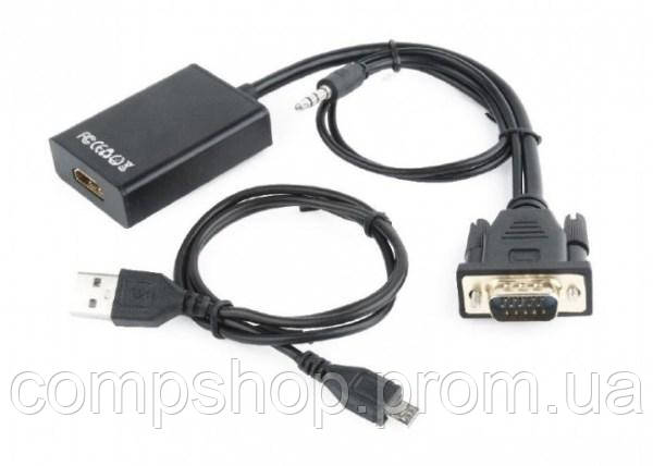 Адаптер HDMI->VGA (F/M) Cablexpert, 0.15м, Black (A-VGA-HDMI-01) (код 97599), фото 1