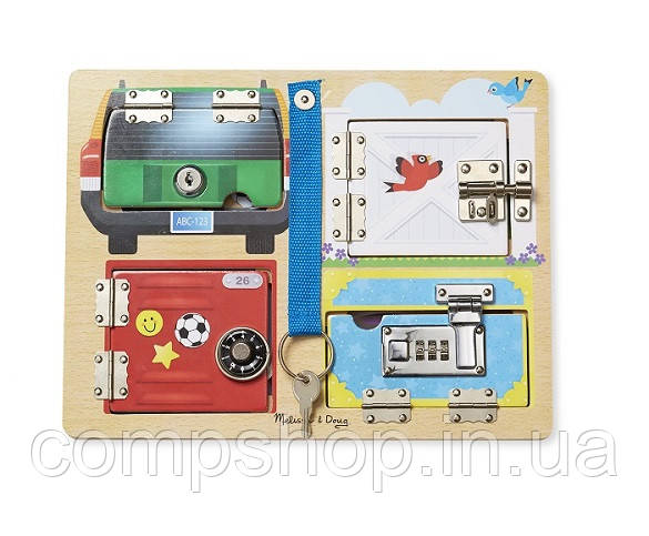 Розвиваюча іграшка Melissa & Doug Дерев'яна дошка з засувками і блокуванням (MD19540) (код 95203)