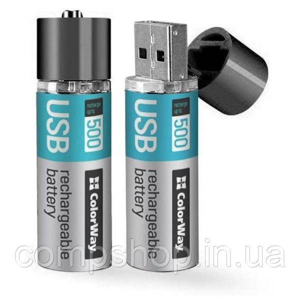 Акумулятор AA ColorWay USB 1200мАг 1.5В (Li-Polymer) (2шт/уп) (CW-UBAA-02) (код 134780)