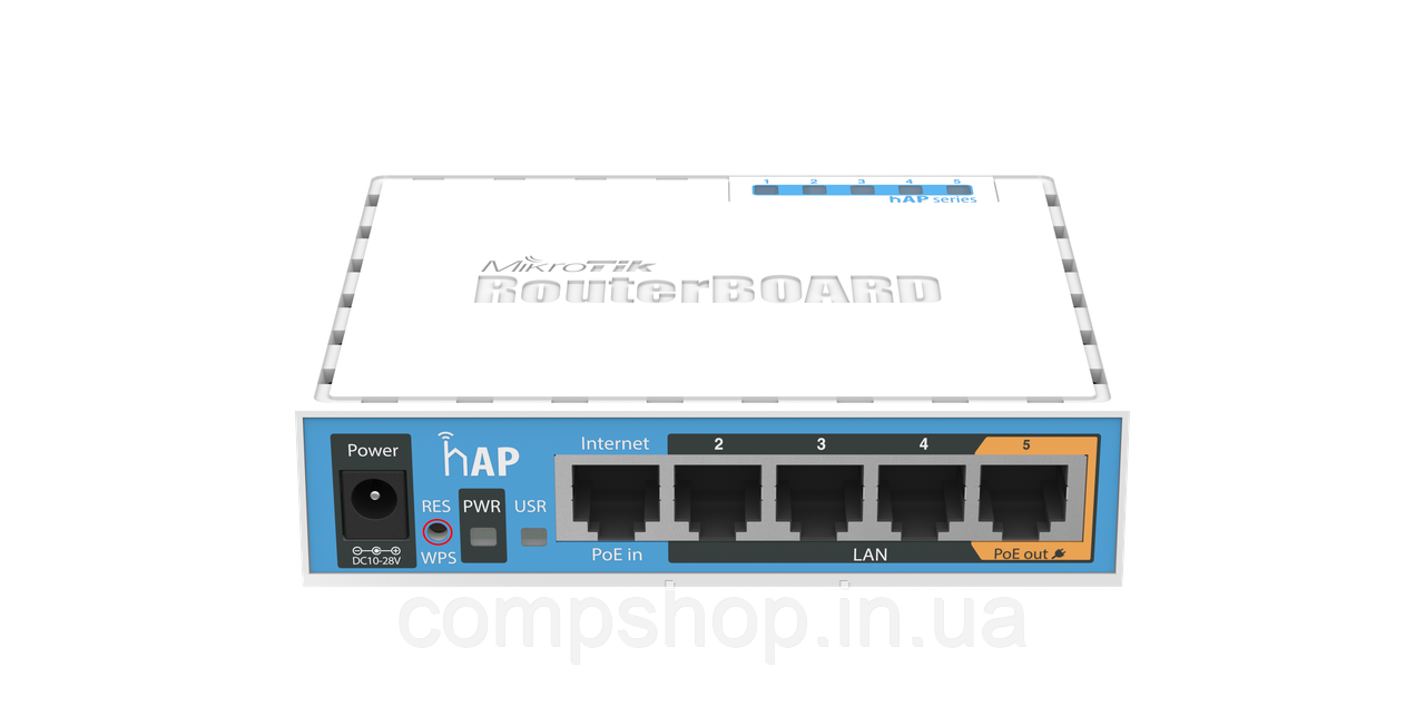Маршрутизатор MikroTik RB951Ui-2nD (hAP", 5xLAN, PoE in/1*out, 2,4 Ghz, 802.11b/g/n, 2*2 MIMO, 1,5dBi,