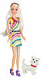 Лялька Ася Блондинка в яскравому платті Прогулянка з собачкою 28 см (35057) (код 99065)