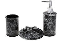 Набор для ванной Черный мрамор:дозатор 350мл, стакан для зубных щеток 250мл, мыльница, цвет - черный мрамор