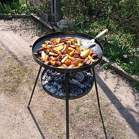 Сковорода з довгими ніжками 50см з диска борони і підставкою з кришкою і чехом (Чорний) Лопатка в Подарурок