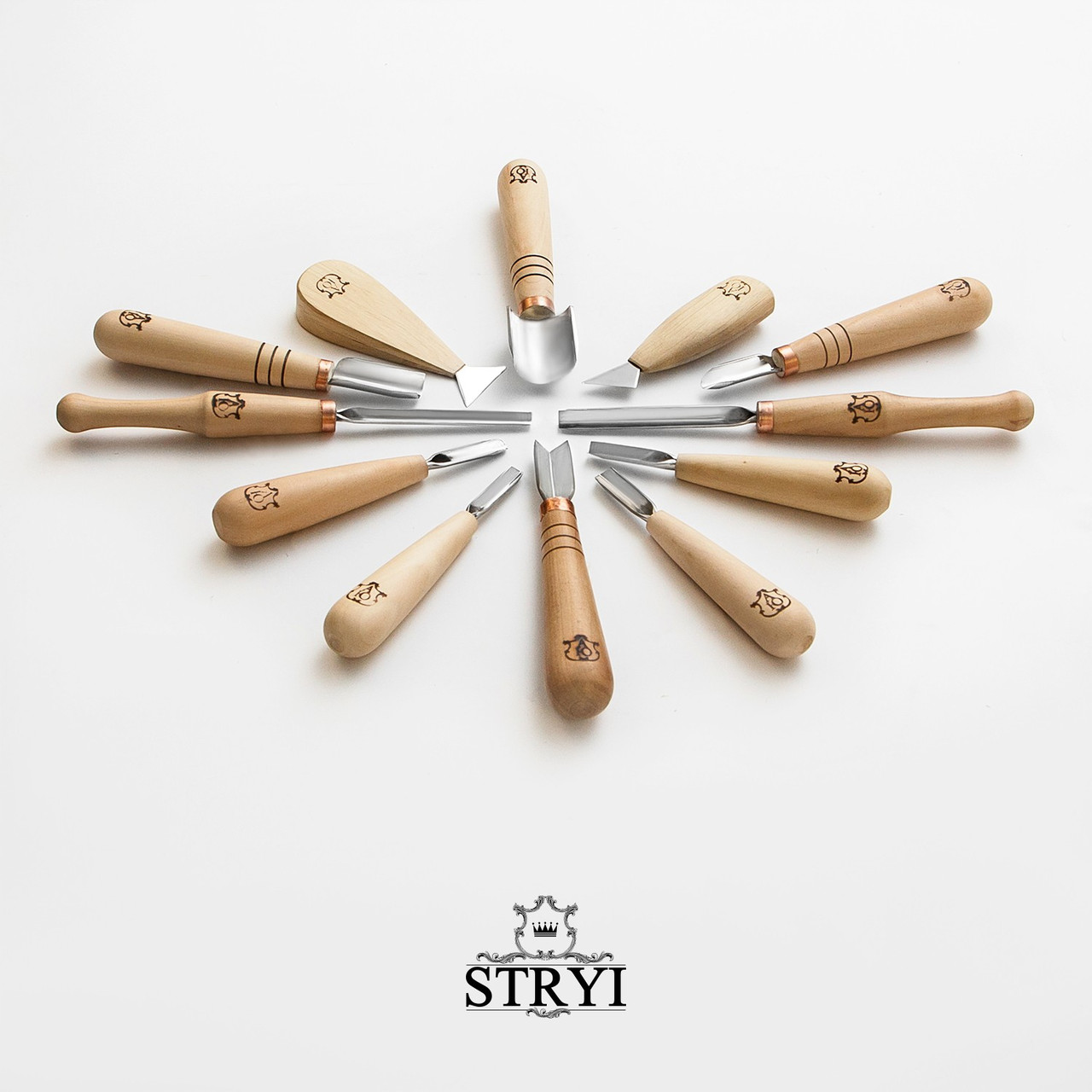 Набір стамесок для геометричного різьблення по дереву АЮ-STRYI Profi 12 шт, фото 1