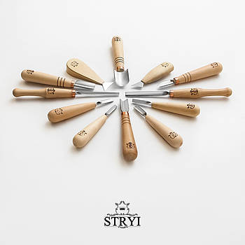 Набір стамесок для геометричного різьблення по дереву Адольф Юр'єв 12 шт