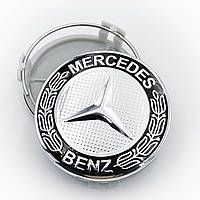 Колпачки (заглушки) в литые диски Mercedes Benz (Мерседес) 75 мм Классик серебристо-чёрные