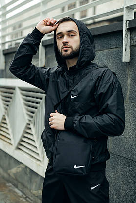 Спортивний костюм чорний чоловічий Nike, Вітровка Найк (Nike) + Штани + Барсетка в подарунок, фото 2