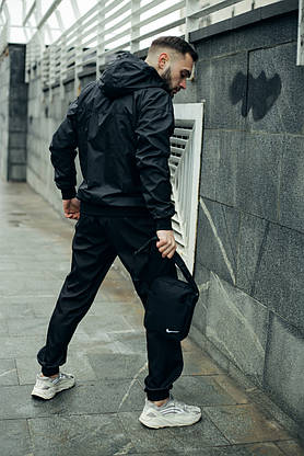 Спортивний костюм чорний чоловічий Nike, Вітровка Найк (Nike) + Штани + Барсетка в подарунок, фото 3