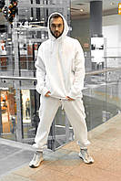 Спортивный костюм мужской ОВЕРСАЙЗ белый Зимний костюм на флисе Худи + Штаны теплый