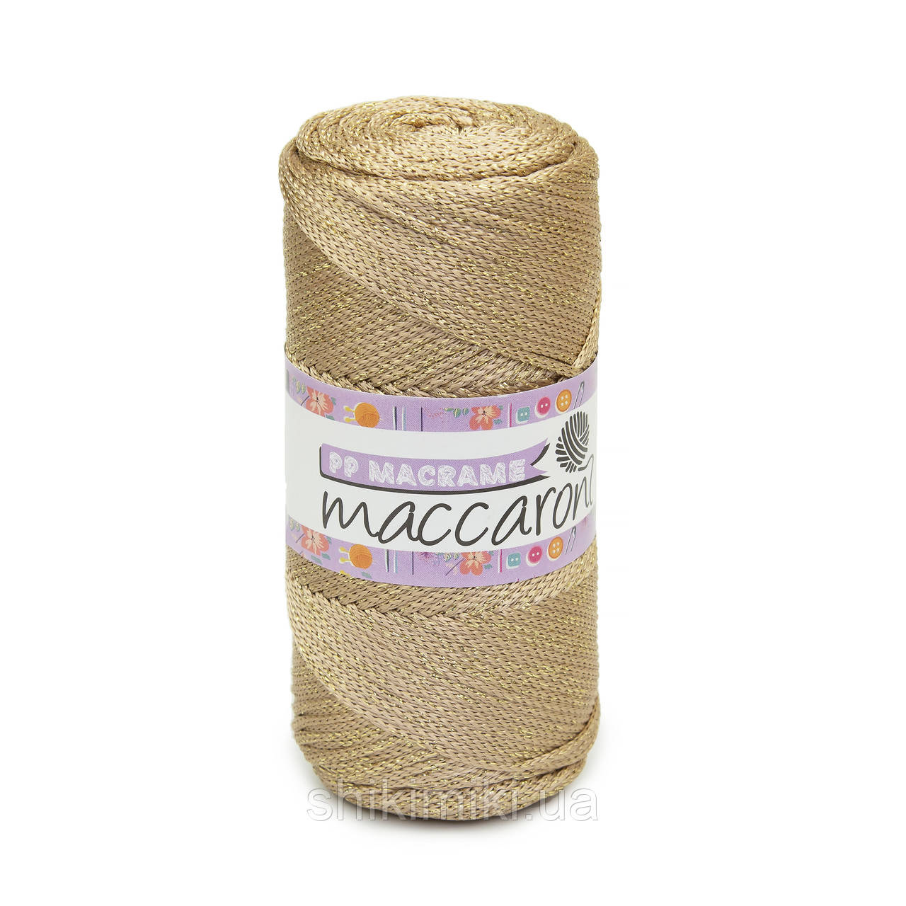 Трикотажний шнур з люрексом PP Macrame Glitter, колір Карамельний