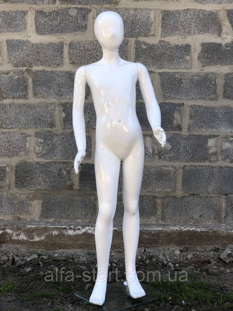 Дитячий білий глянсовий манекен Аватар 140 см без обличчя на повний зріст