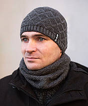 Красивий зимовий шарф хомут с плетеним візерунком в ромбик, фото 3