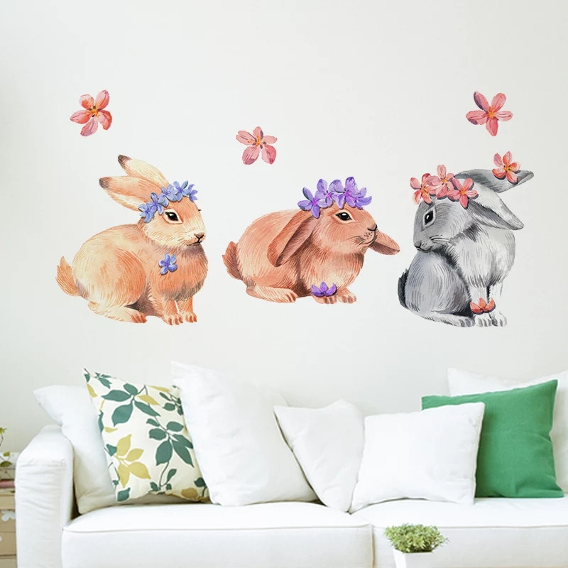 Наклейка на дитячу на стіни, шафа, меблі "3 кролика-зайця закоханих" (лист 30*90см)