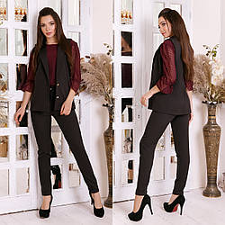 Жіночий діловий костюм двійка: класичні брюки і довгий жилет без рукавів, норма і батал великі розміри