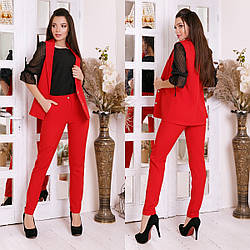 Жіночий діловий костюм двійка: класичні брюки і довгий жилет без рукавів, норма і батал великі розміри