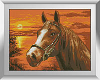 "На закате (лошадь) (квадратные, полная)" Dream Art. Набор для рисования камнями алмазная живопись (31289D)