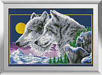 "Волки в ночи (квадратные, полная)" Dream Art. Набор для рисования камнями алмазная живопись (31346D)