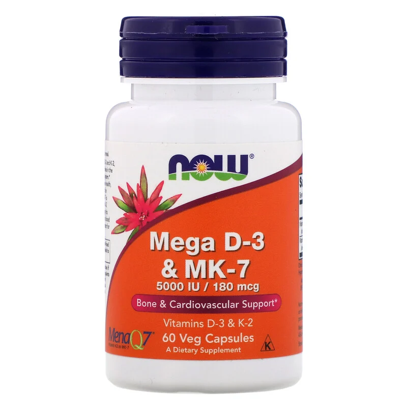 Mega D-3 & MK-7 5000 IU 180 мкг Now Foods 60 капсул, фото 1