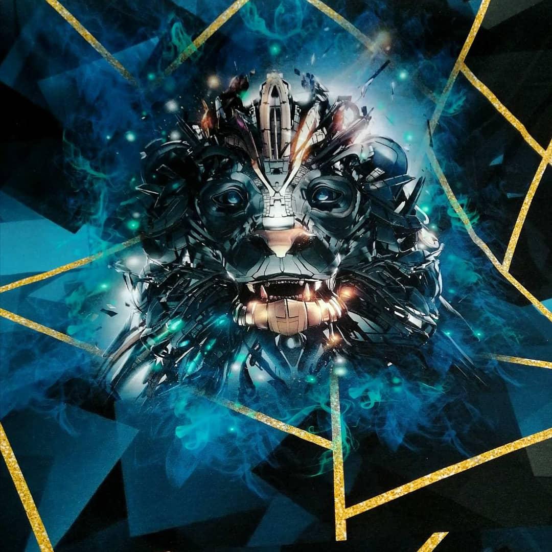 Стрейч кулір "Кібер лев 🦁" купон 75х180см. - (диджитал).